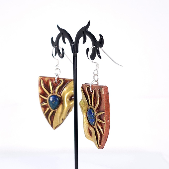 Cercei lungi unicat din pietre semipretioase de azurit cu malachit – design boho chic artizanal [9]