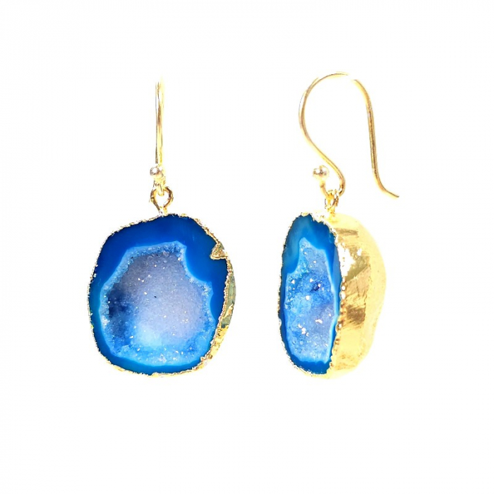 Cercei din agate druzy albastre, placati cu aur [2]