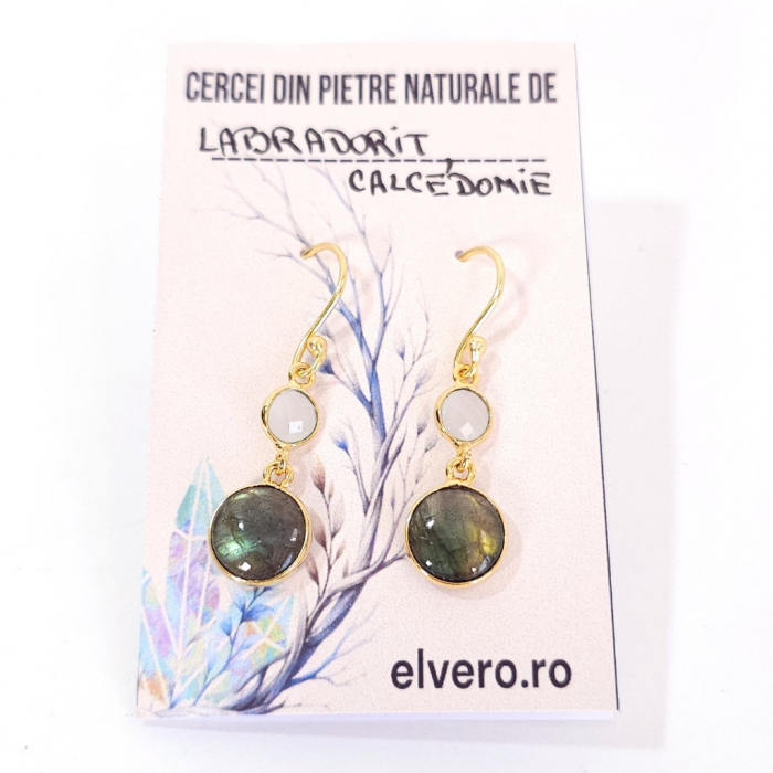 Cercei eleganti din pietre naturale labradorit si calcedonie [2]