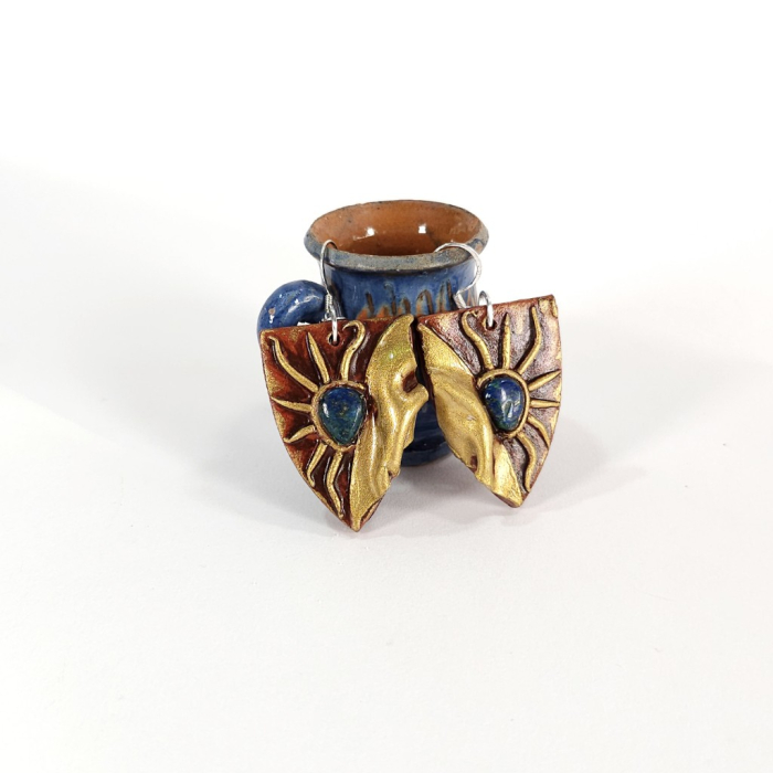 Cercei lungi unicat din pietre semipretioase de azurit cu malachit – design boho chic artizanal [13]