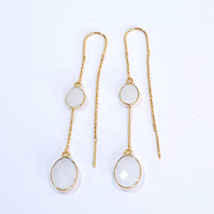 Cercei lungi agat alb placați cu aur – design boho statement de 5 cm [2]