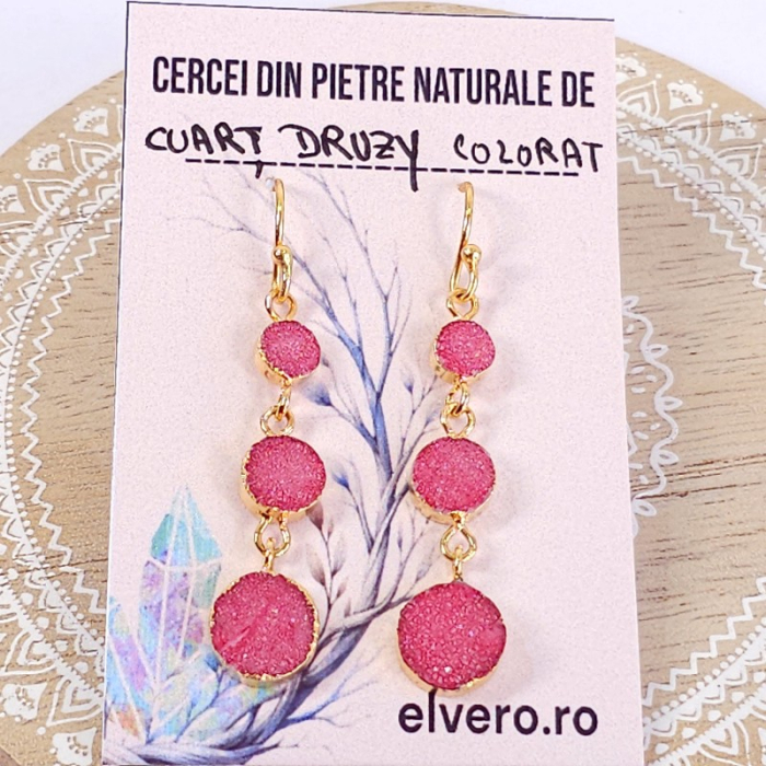 Cercei cuart druzitic roz aprins placati cu aur [3]