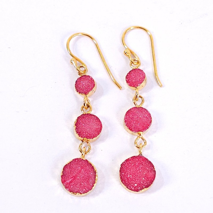 Cercei cuart druzitic roz aprins placati cu aur [4]