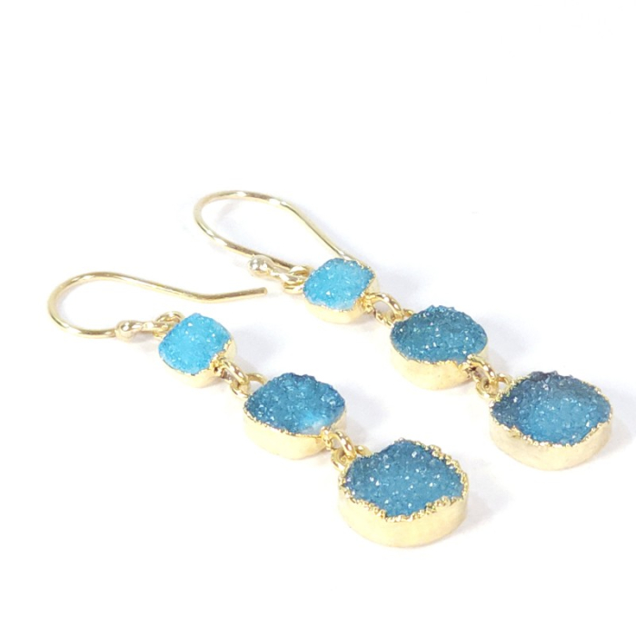 Cercei cuart druzitic albastru placati cu aur [2]