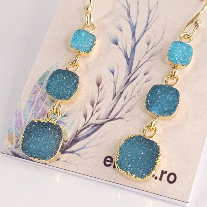 Cercei cuart druzitic albastru placati cu aur [7]