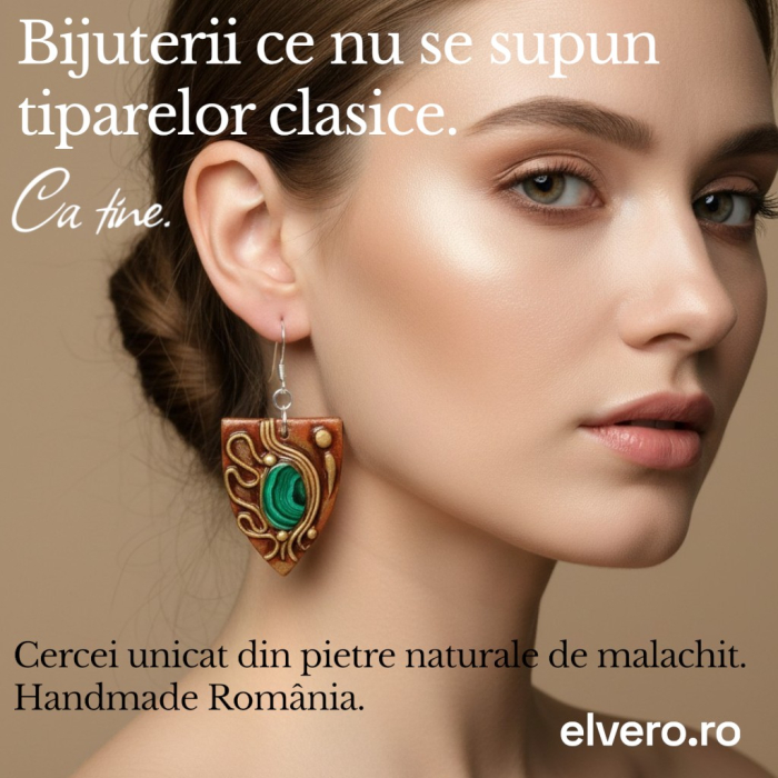 Cercei lungi unicat din malachit și lut polimeric pictat manual – design boho chic artizanal [4]