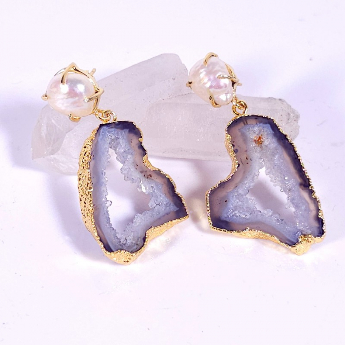 Cercei agat druzy si perle [2]