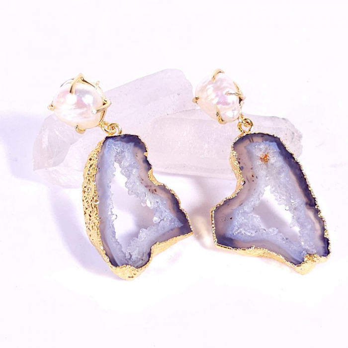 Cercei agat druzy si perle [3]