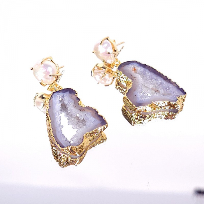 Cercei agat druzy si perle [4]