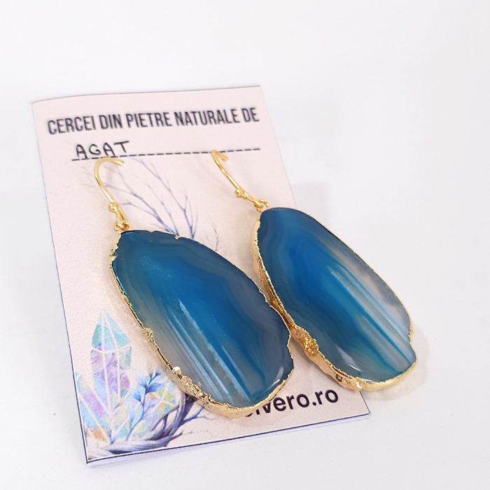 Cercei pietre naturale agat culoare albastru petrol [2]