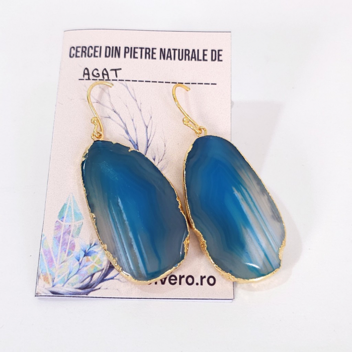 Cercei pietre naturale agat culoare albastru petrol [1]