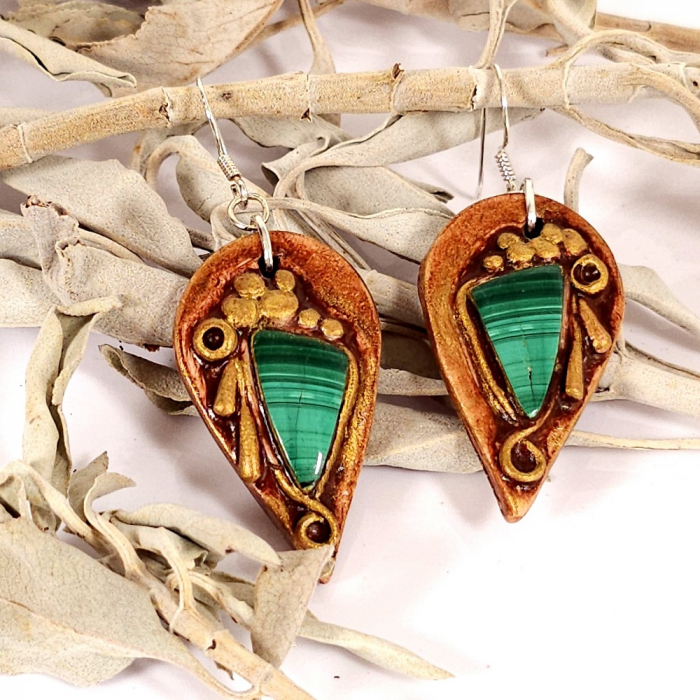 Cercei boho chic din lut copt cu pietre naturale [3]