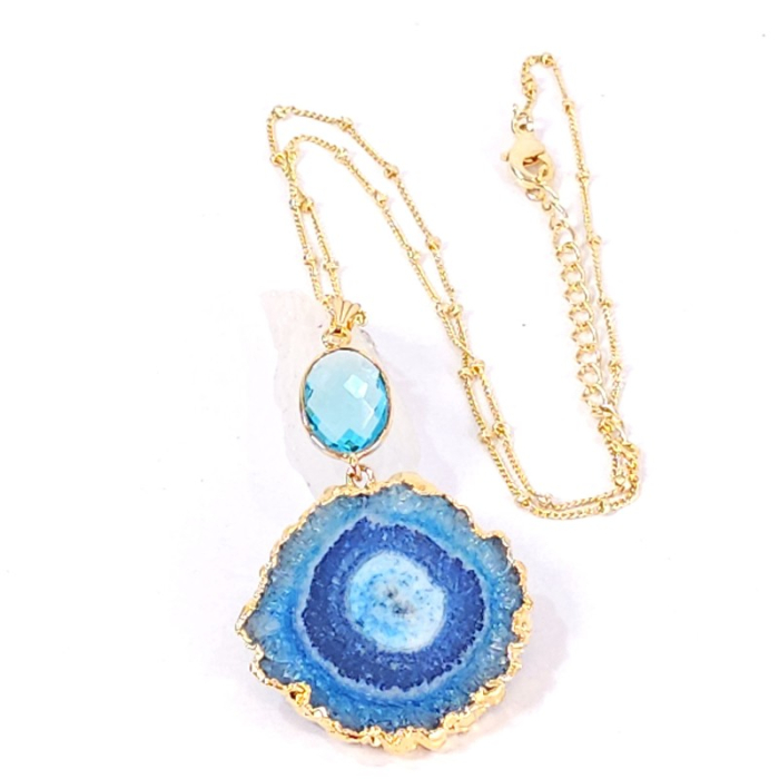 Colier placat cu aur cu cuart solar albastru [2]