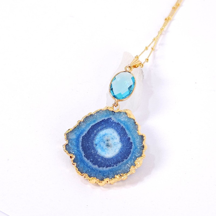 Colier placat cu aur cu cuart solar albastru [3]