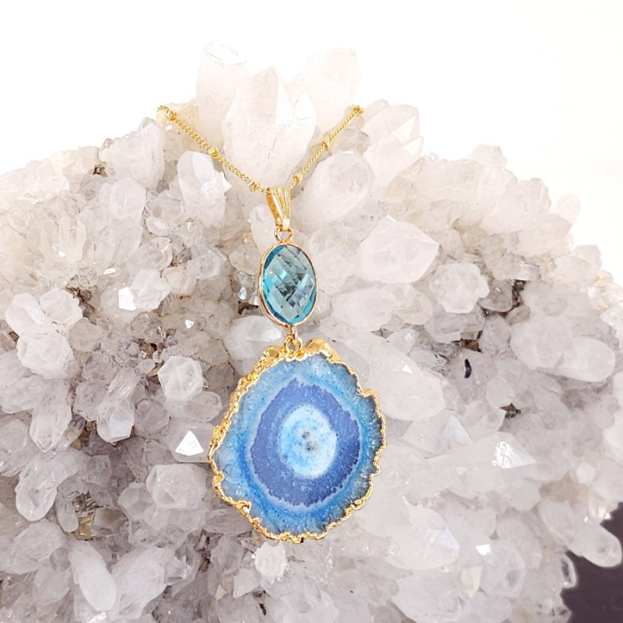 Colier placat cu aur cu cuart solar albastru [4]