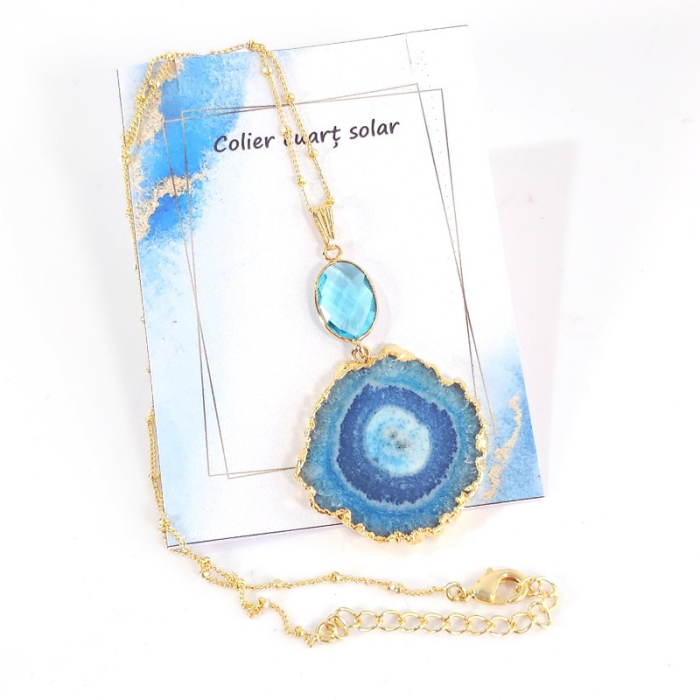 Colier placat cu aur cu cuart solar albastru [6]