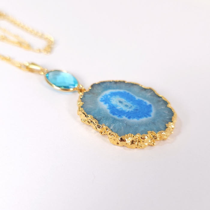 Colier cuart solar bleu placat cu aur [2]