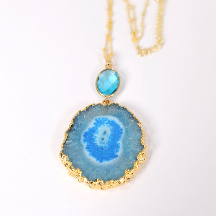 Colier cuart solar bleu placat cu aur [3]