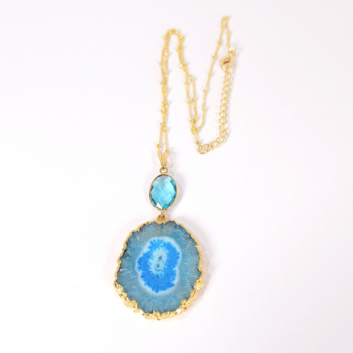 Colier cuart solar bleu placat cu aur [4]