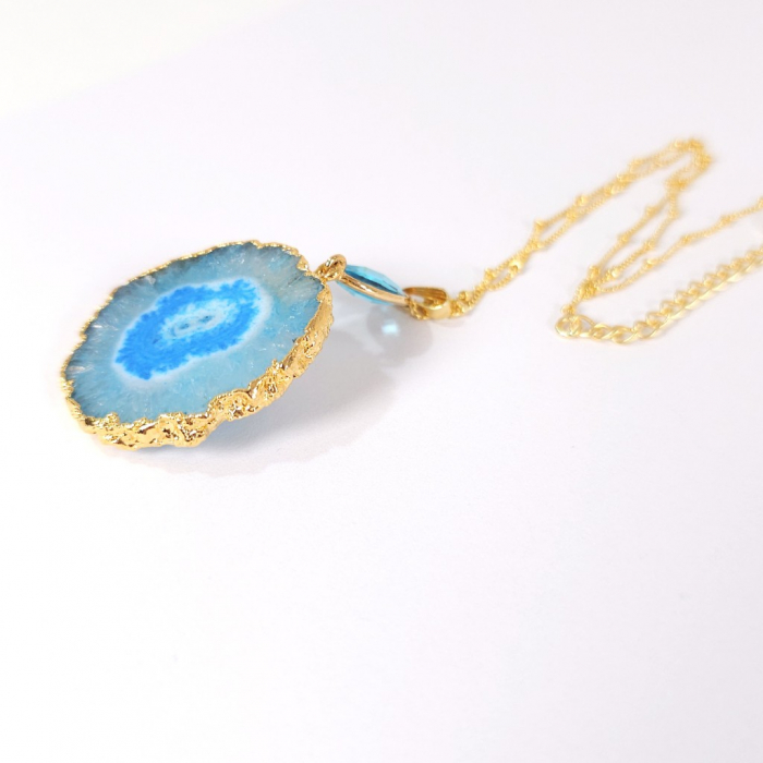 Colier cuart solar bleu placat cu aur [5]