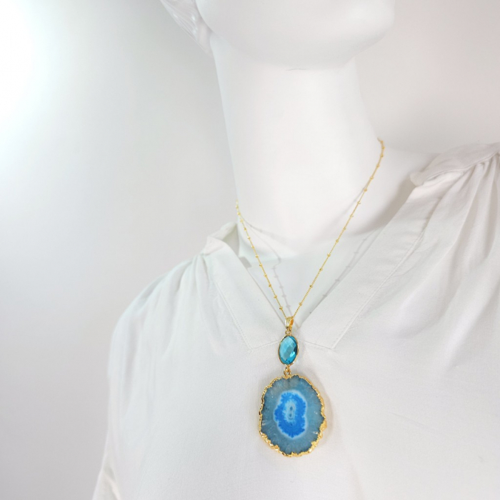 Colier cuart solar bleu placat cu aur [6]