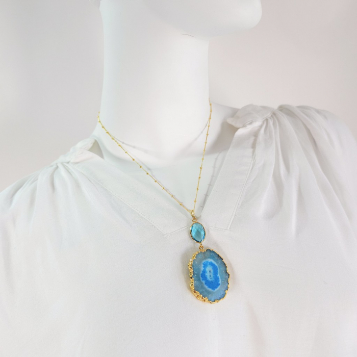 Colier cuart solar bleu placat cu aur [7]