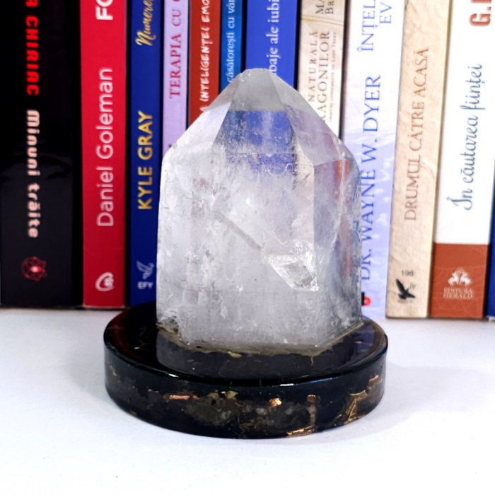 Cuart alb bagheta pe suport orgonic din turmalina neagra [5]