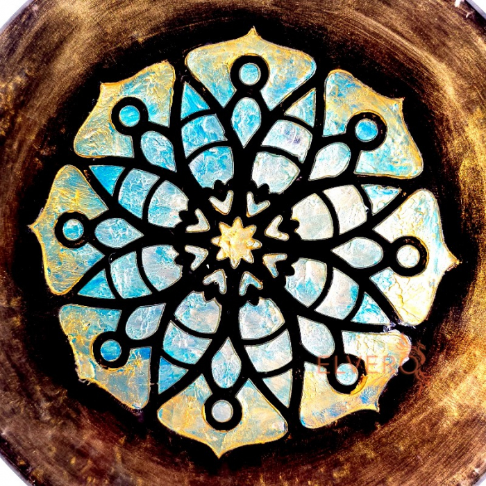 Decoratiune pentru casa sau birou mandala auriu cu albastru [3]