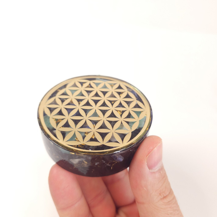 Disc orgonic Floarea Vieții cu foiță de aur 24K și turmalină neagră [3]
