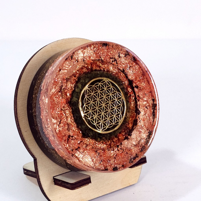 Disc orgon simbol Floarea Vieții decoratiune pietre naturale cu cupru [2]