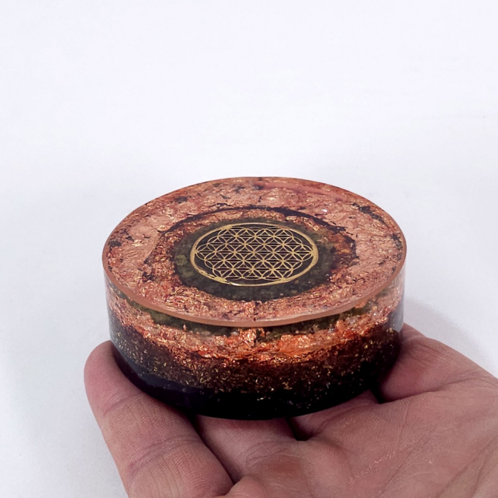 Disc orgon simbol Floarea Vieții decoratiune pietre naturale cu cupru [4]