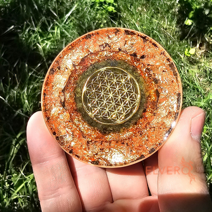 Disc orgon simbol Floarea Vieții decoratiune pietre naturale cu cupru [7]