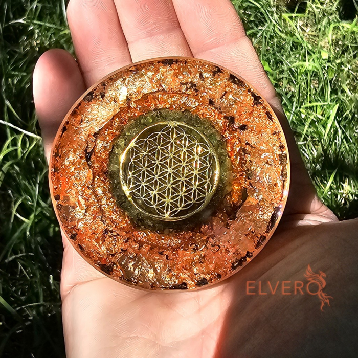 Disc orgon simbol Floarea Vieții decoratiune pietre naturale cu cupru [8]