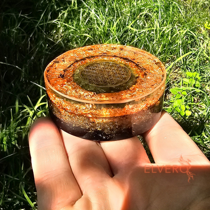 Disc orgon simbol Floarea Vieții decoratiune pietre naturale cu cupru [9]