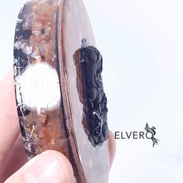 Disc orgonic cu dragoni pe bazorelief din obsidian negru, 11x2 cm * [4]