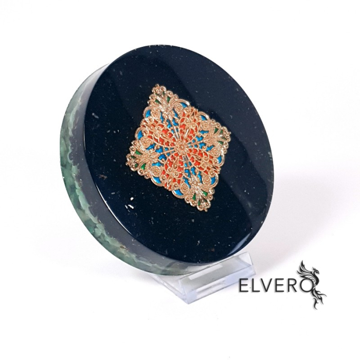 Disc orgonic cu mandala pătrată cu pietre naturale, 11 cm. Echilibru [3]