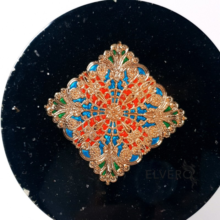 Disc orgonic cu mandala pătrată cu pietre naturale, 11 cm. Echilibru [2]