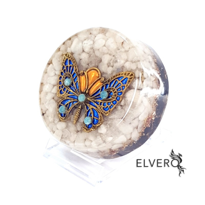 Disc orgonic Fluture, 6,5x2,5 cm, cu angelit, cuarț albastru, turmalină neagră [3]