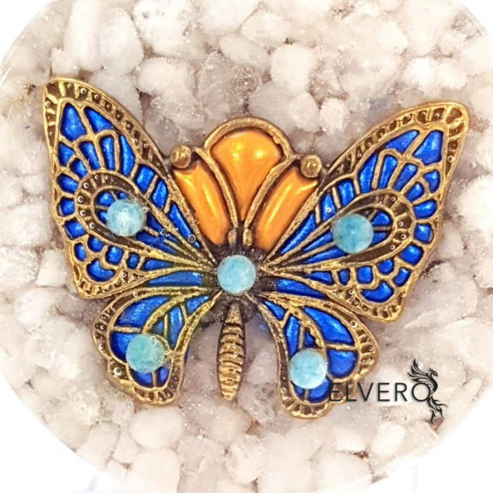 Disc orgonic Fluture, 6,5x2,5 cm, cu angelit, cuarț albastru, turmalină neagră [2]