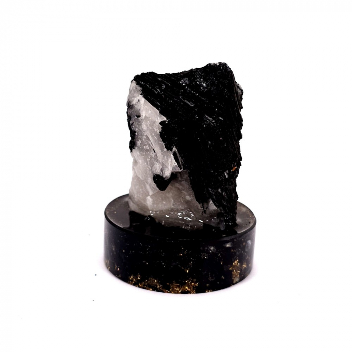Esantion mineral din turmalina neagra cu cuart pe suport turmalina [2]