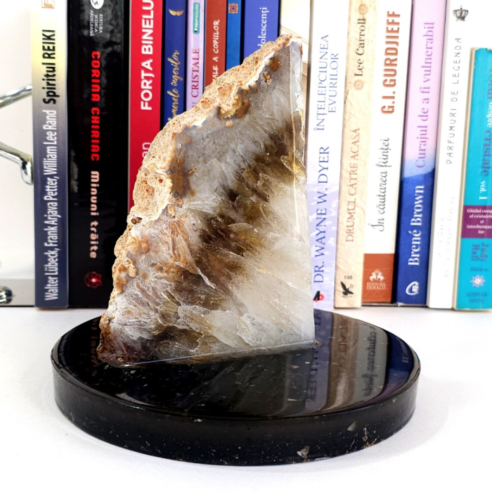 Sectiune din geoda citrin pe suport orgon cu turmalina [7]