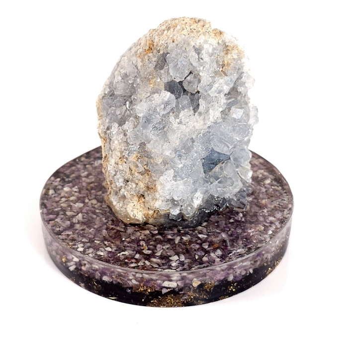 Celestit natural geoda pe suport orgon [6]