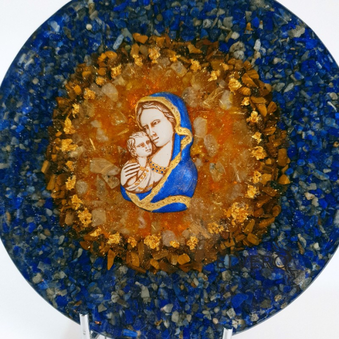 Icoana Fecioara Maria cu pruncul Iisus cu pietre semiprețioase lapis lazuli * [2]