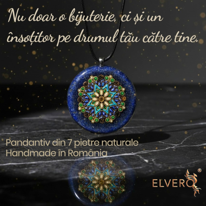 Pandantiv mandala lotus Nectar al Cunoașterii – pietre naturale, handmade [5]