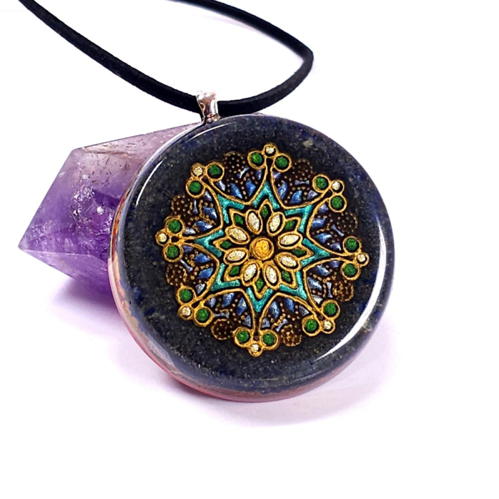 Pandantiv mandala lotus Nectar al Cunoașterii – pietre naturale, handmade [2]