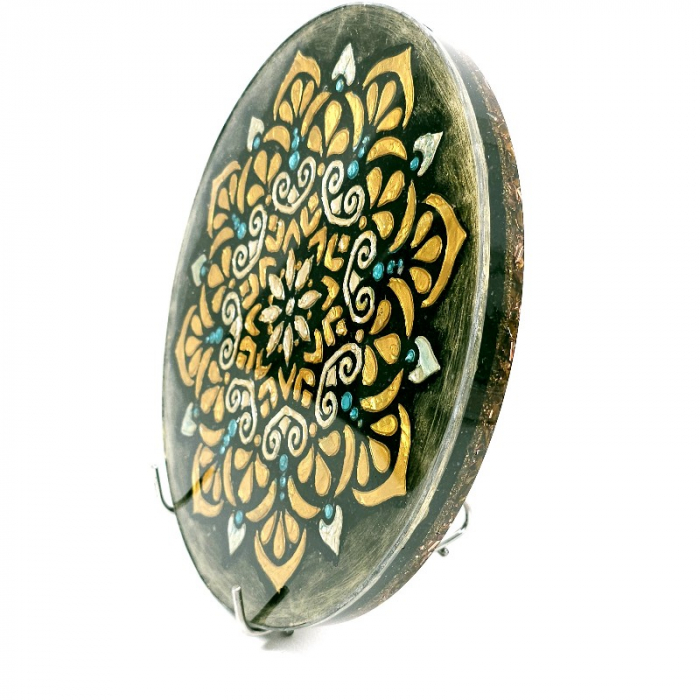 Obiect decorativ pentru casa sau birou mandala cu pietre turmalina [3]