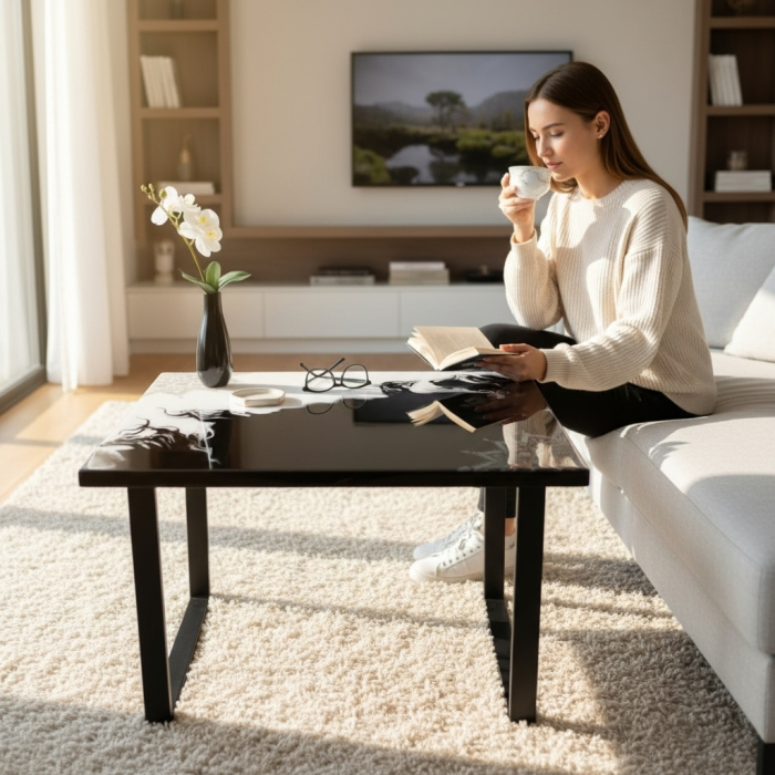 Măsuță de cafea din rășină cu pietre paturale semiprețioase [4]