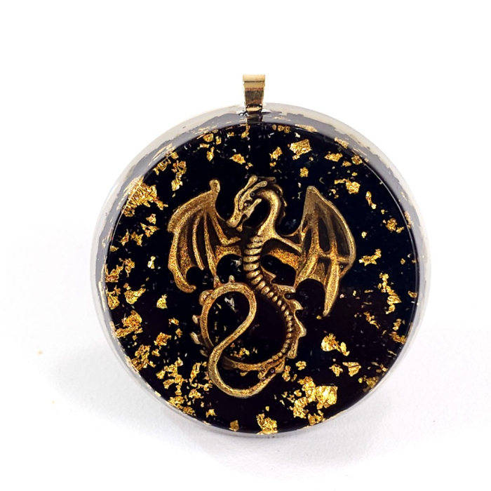 Amuleta dragon auriu cu aur si pietre naturale [4]