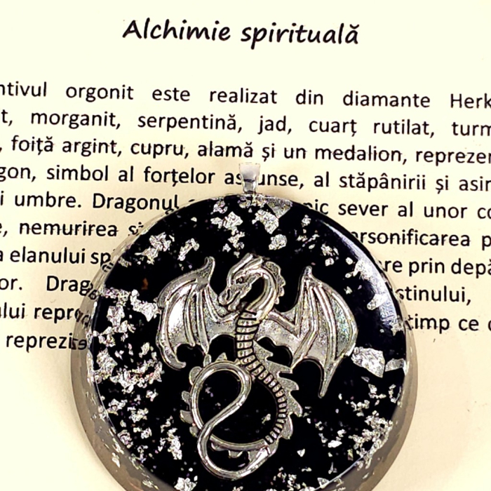 Amuleta dragon argintiu cu pietre naturale [7]