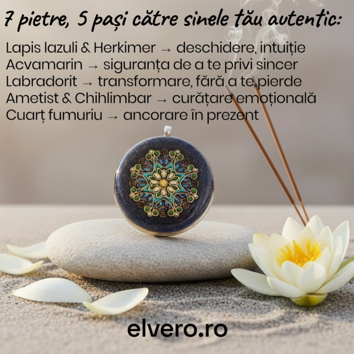 Pandantiv mandala lotus Nectar al Cunoașterii – pietre naturale, handmade [6]